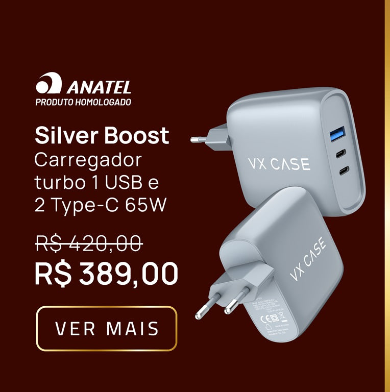 Silver Boost - carregador turbo com 2 USB e 2 Type-C PD com 65W - VX Case