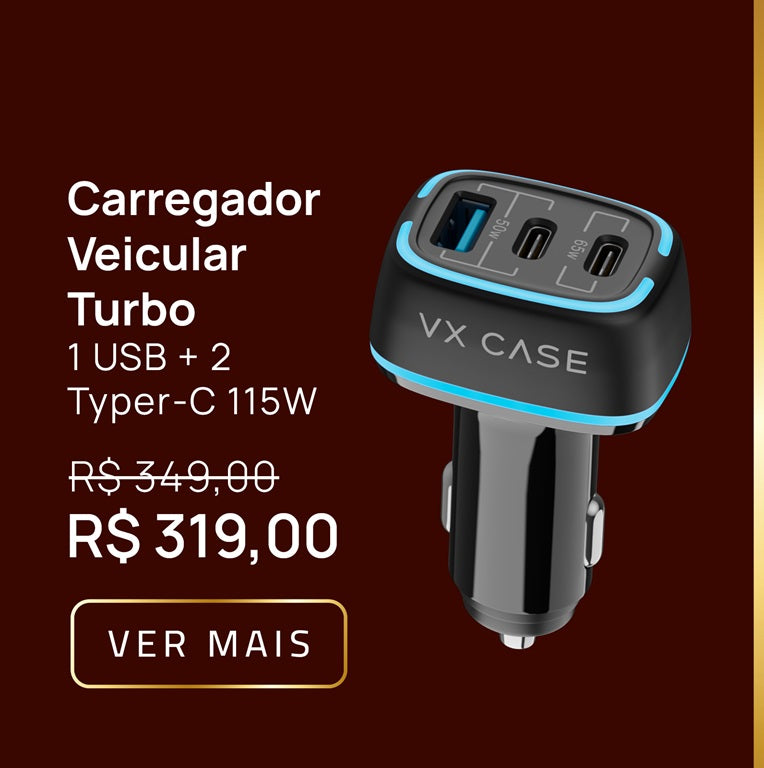 Carregador Veicular turbo USB e 2 Type-C PD com 115W - VX Case