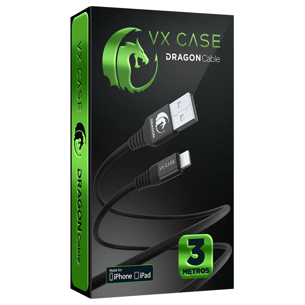 Cabo para iPhone/iPad USB Lightning Dragon 3 Metros VX Case Preto - VX Case
